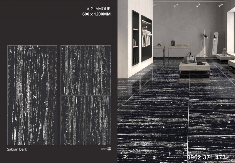 Gạch 60x120 ốp mặt tiền đen sọc trắng